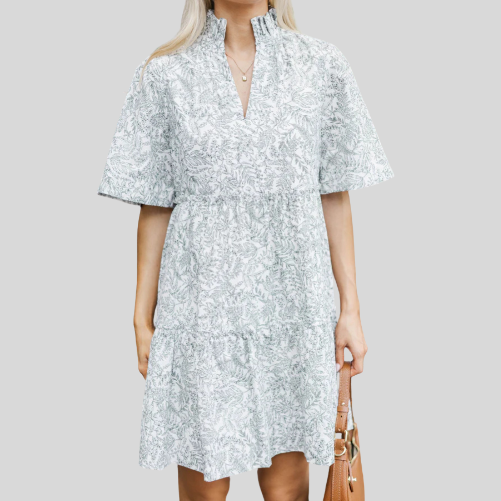 Embroidered Bow Printed Dress For Women