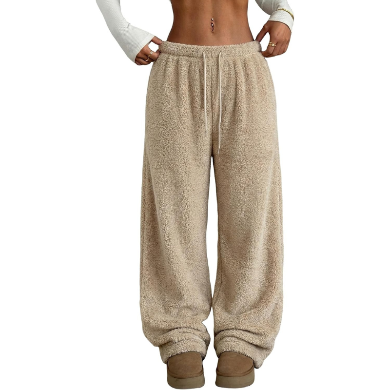 Fuzzy Plush Pajama Pants With Drawstring