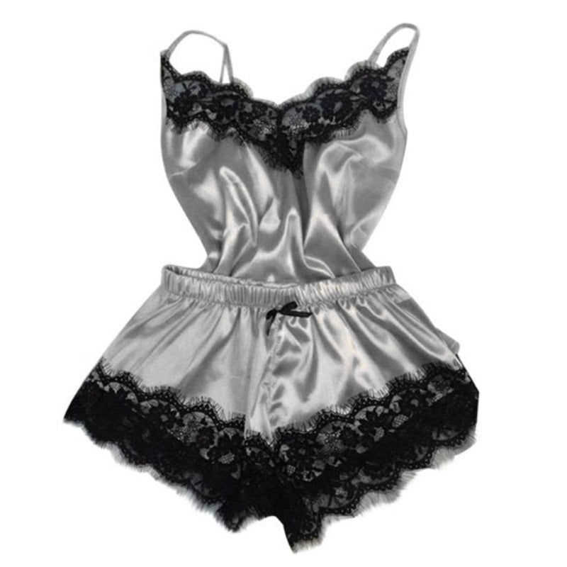 Women's Black Lace V-Neck Pajamas Set-Original Pajamas