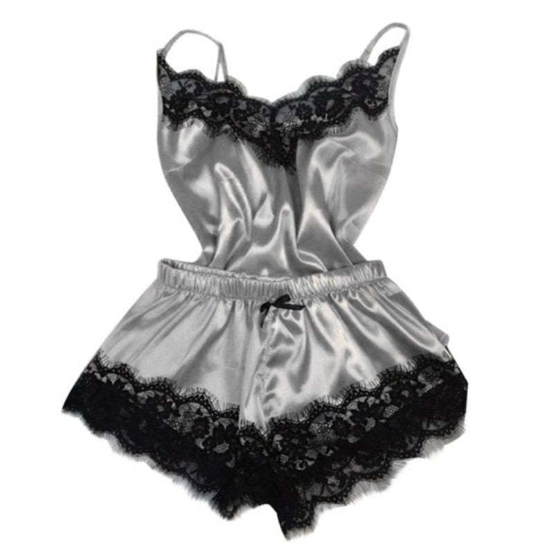 Women's Black Lace V-Neck Pajamas Set-Original Pajamas