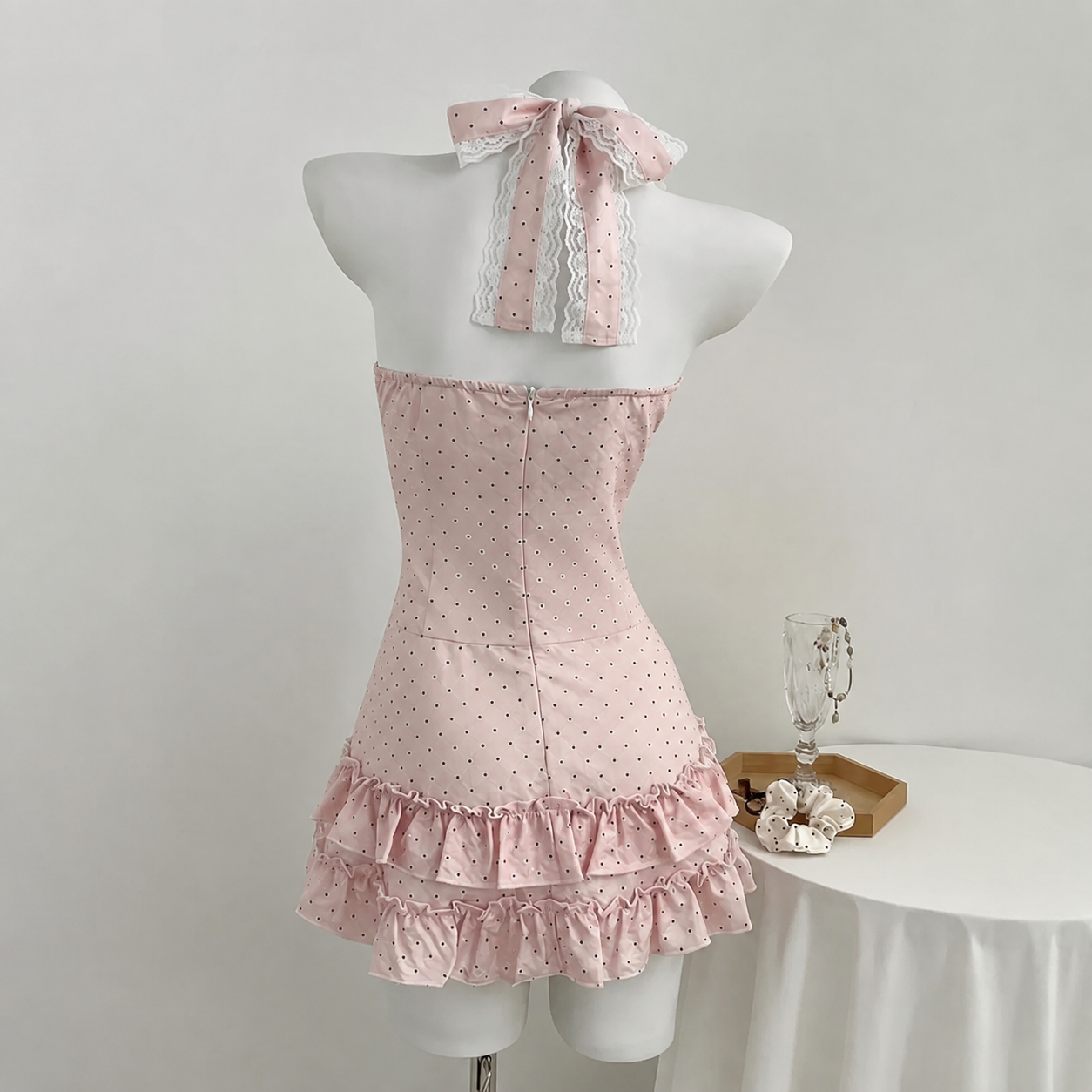 Casual Polka Dot Halter Lounge Dress For Women