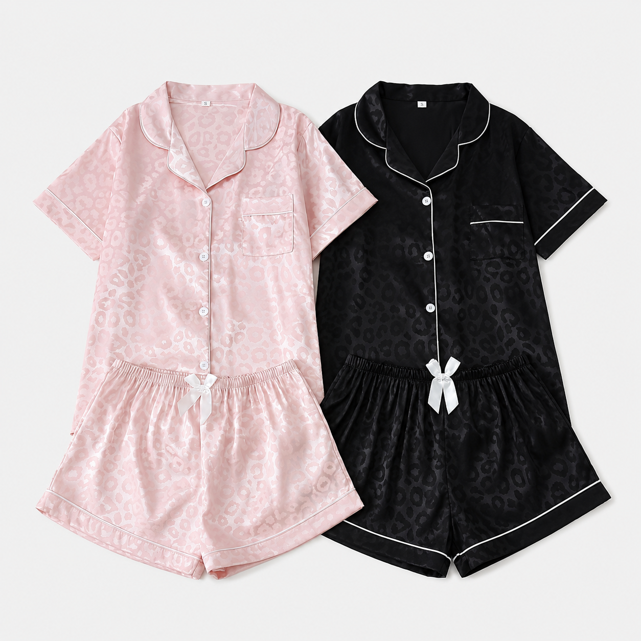 Two Piece Striped Satin Button Top And Shorts Pajama Set For Women
