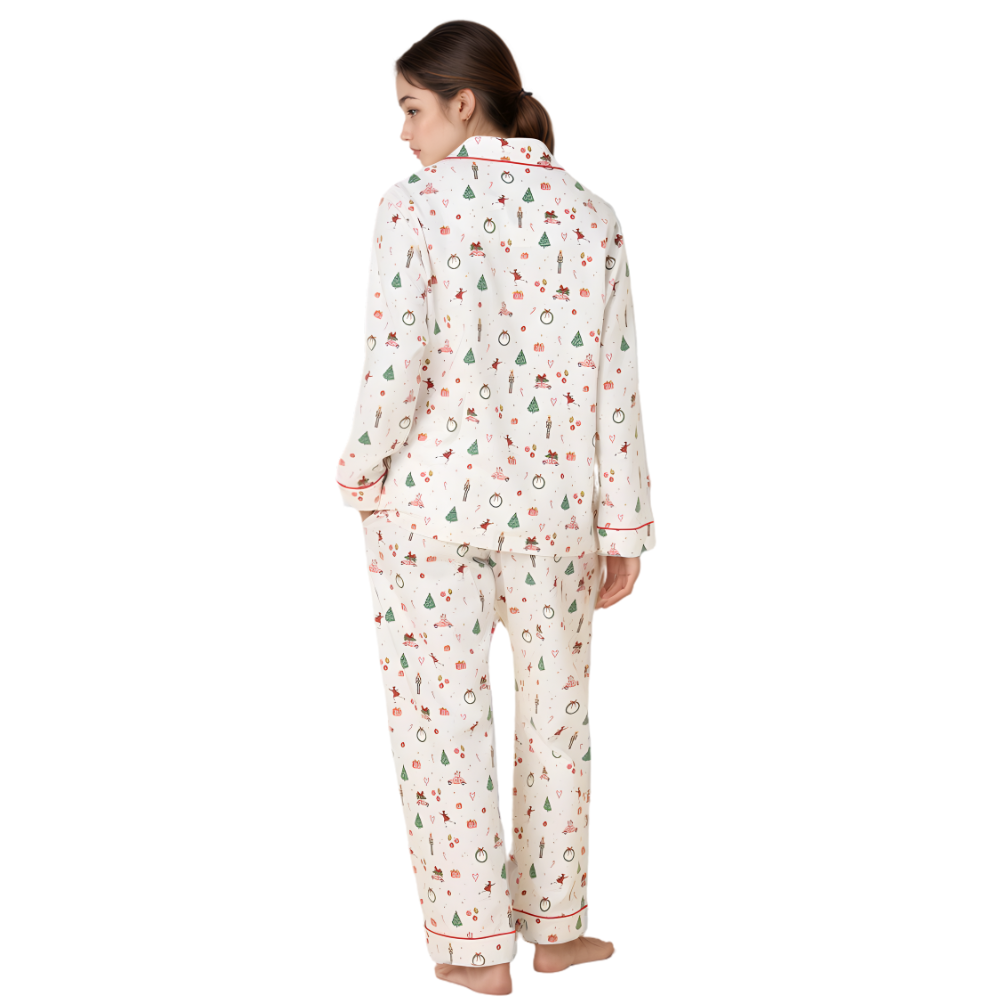 Vintage Christmas Flannel Pajama Set For Women