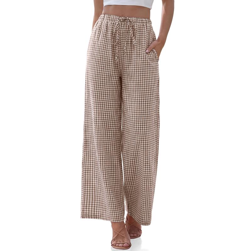 Casual Lounge Wide Linen Pants With Drawstring For Women
