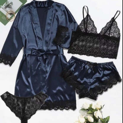 Women's Black Lace V-Neck Pajamas Set-Original Pajamas