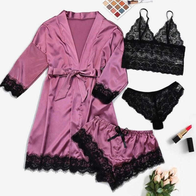 Women's Black Lace V-Neck Pajamas Set-Original Pajamas