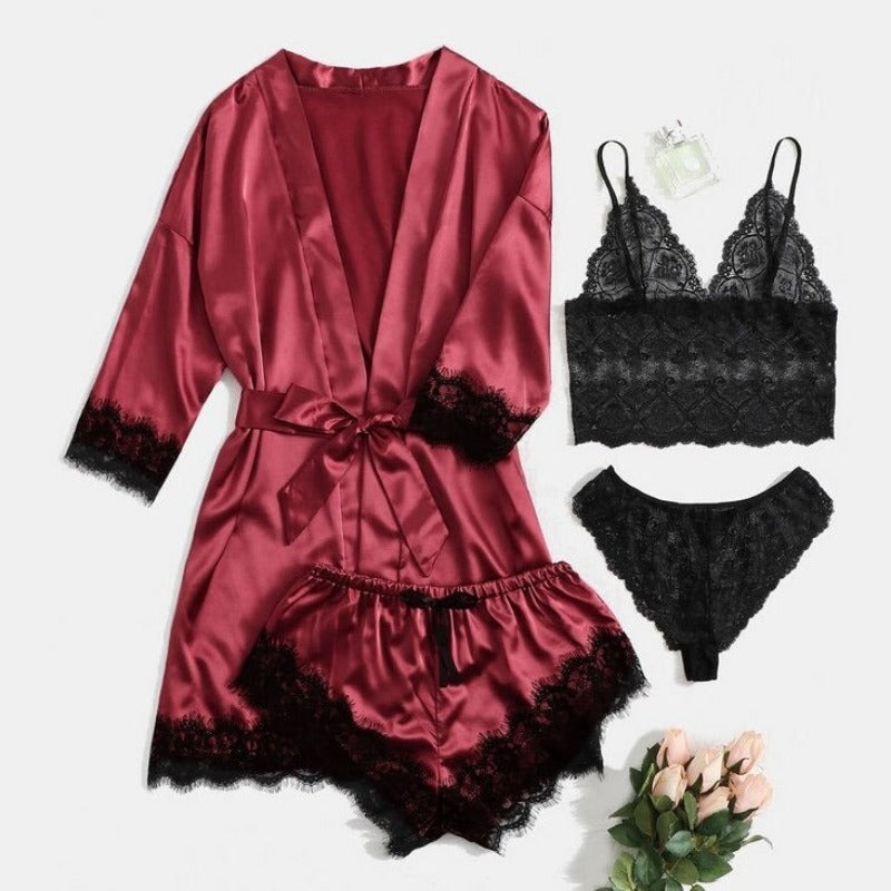 Women's Black Lace V-Neck Pajamas Set-Original Pajamas