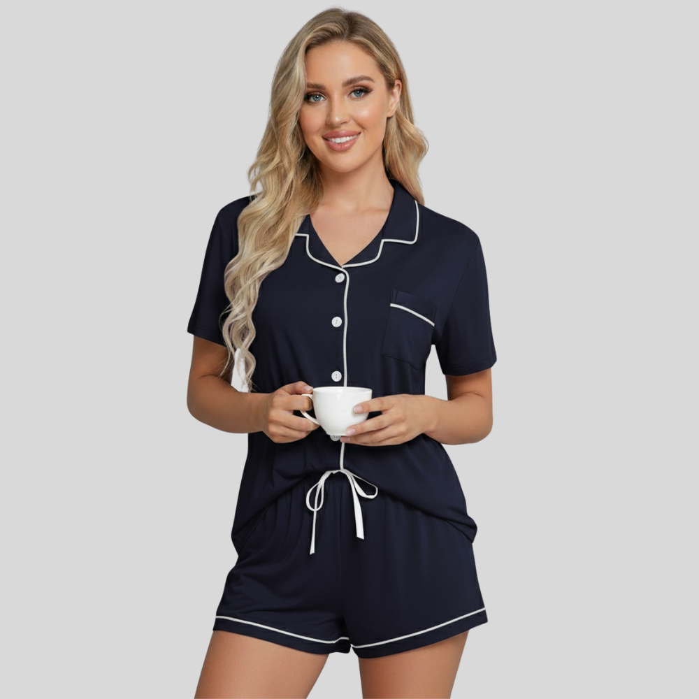 Button Down Short Sleeve Comfy Pajamas SetButton Down Short Sleeve Comfy Pajamas Set - Image 7