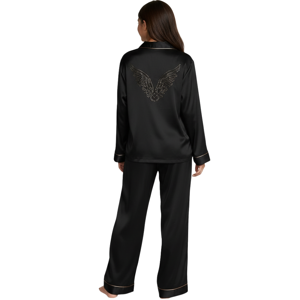 Satin Sleepwear Set For Women With Long Shirt And Drawstring Pants