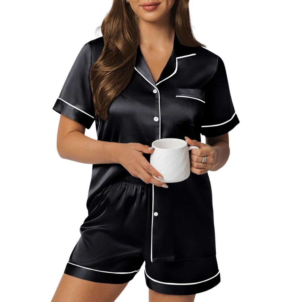Women 2 Piece Button Down Pajama Set With Shorts