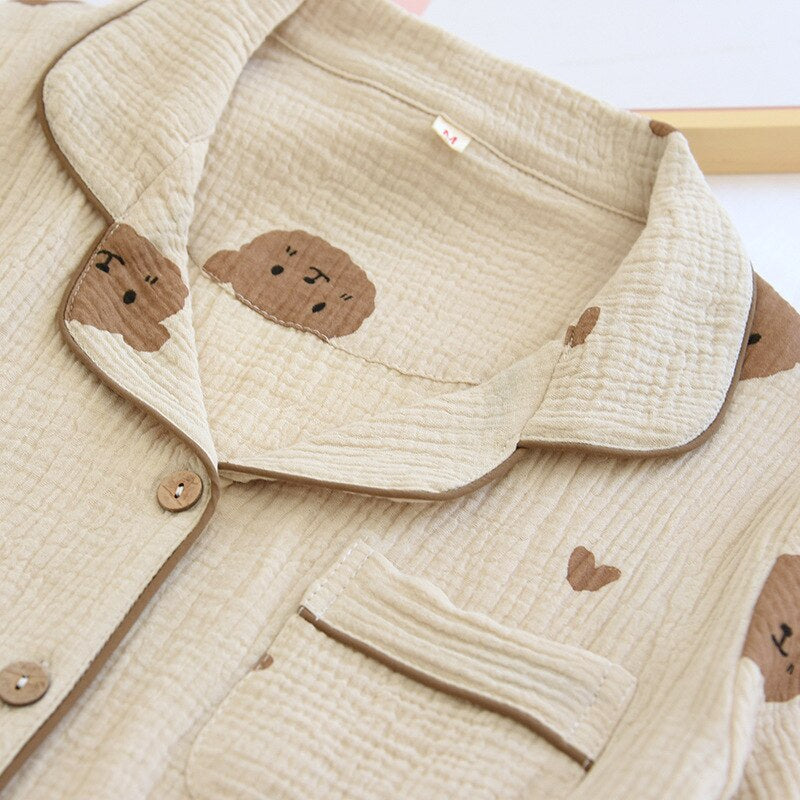 Couple Short Sleeve Bear Pattern 2 Piece Pajamas Set-Original Pajamas