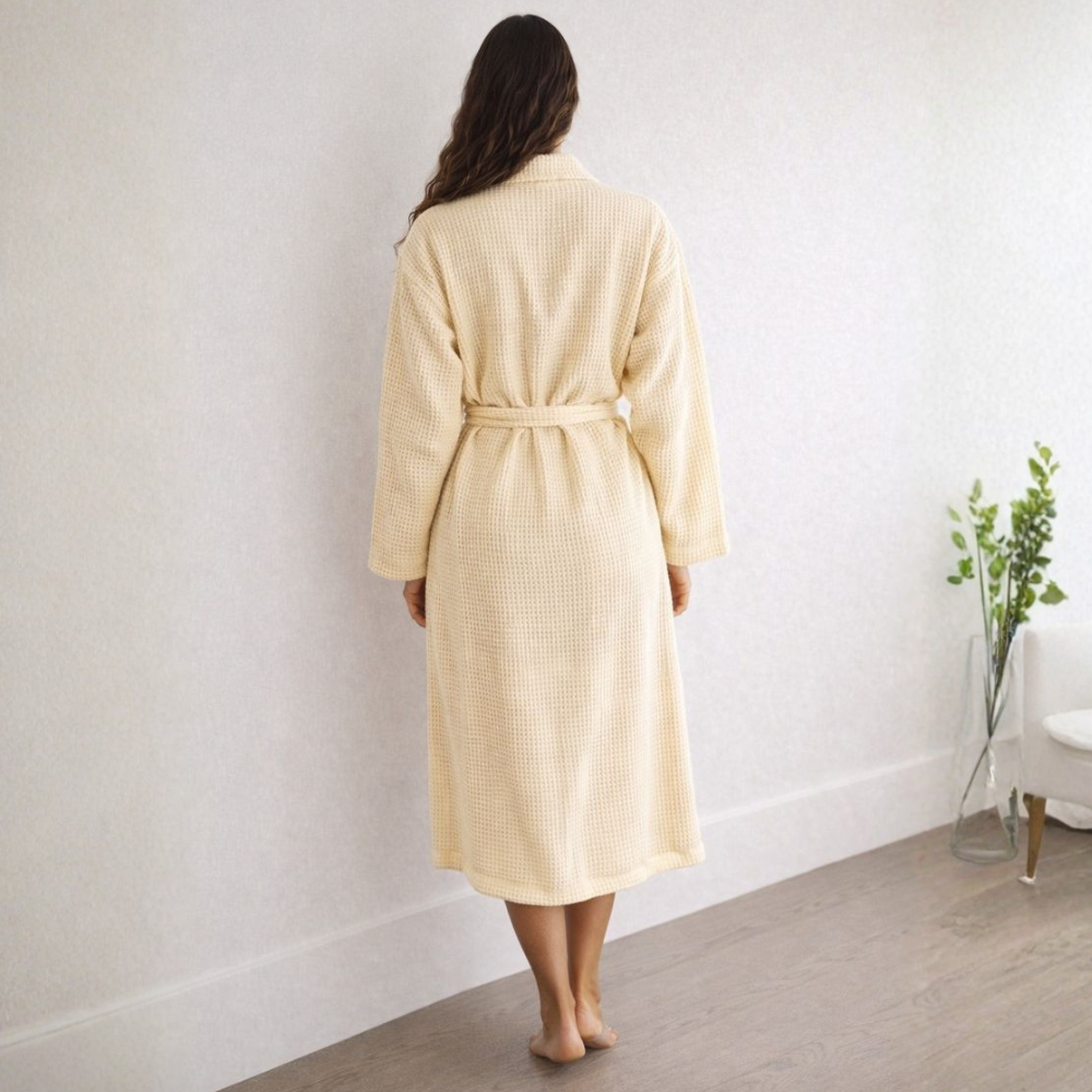 Long Sleeve Waffle Knit Robe For Women