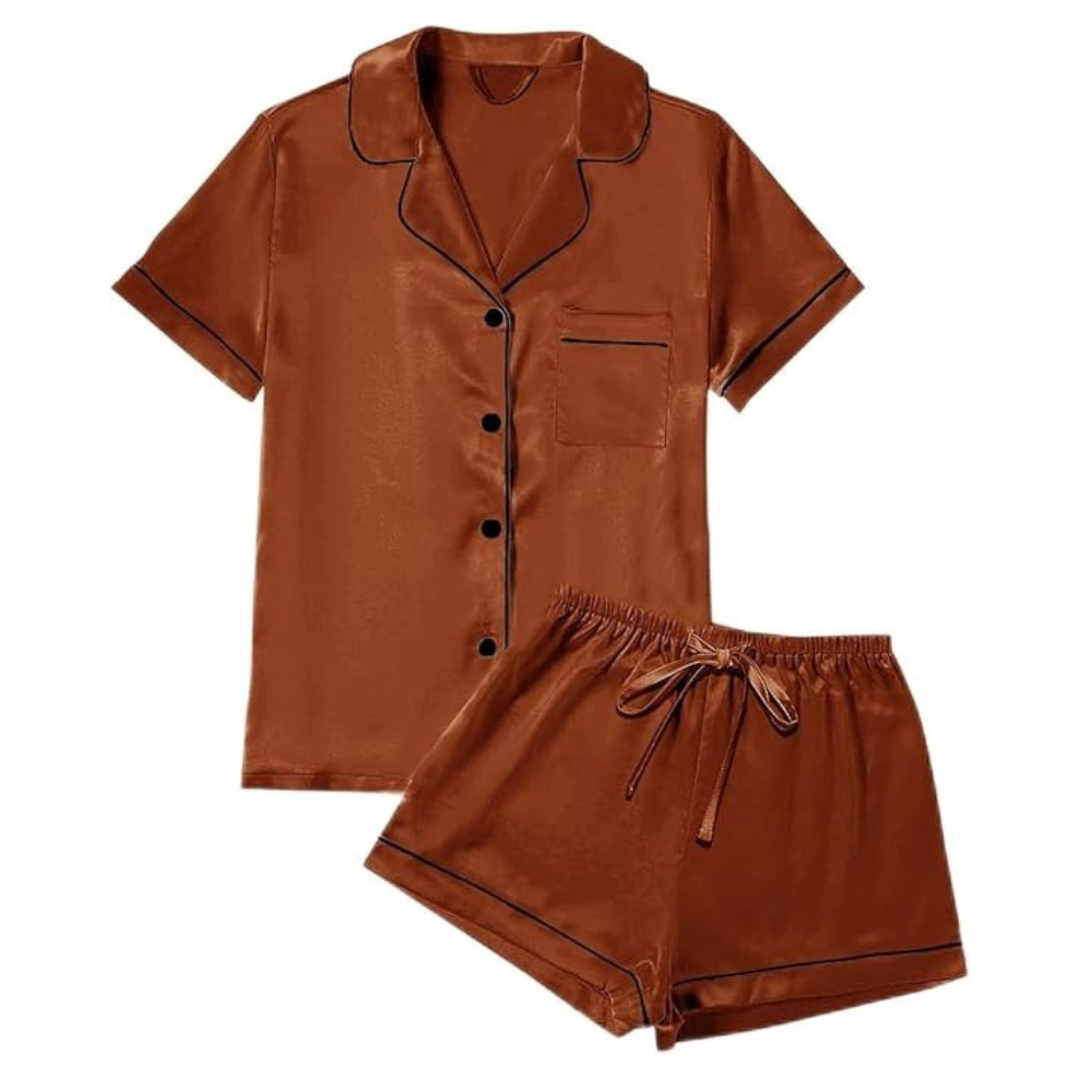 4Pcs Womens Satin Silky Short Sleeve Shirt Pajamas Set