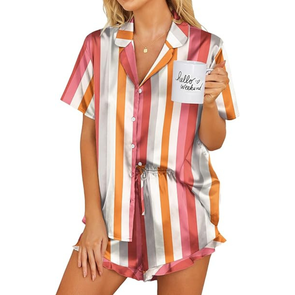 Satin Striped Pajama Set Shorts for Women