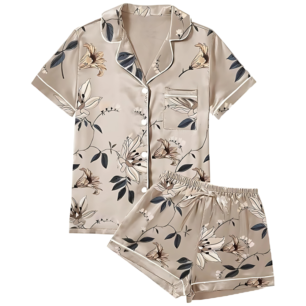 4Pcs Satin Silky Womens Short Sleeve Shirt Pajamas Set