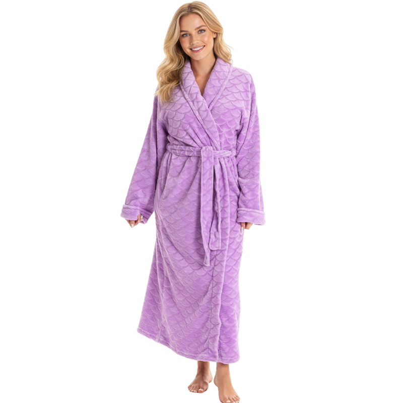 Velour Kimono Robe Hooded Bath Robes For Women Maxi Length