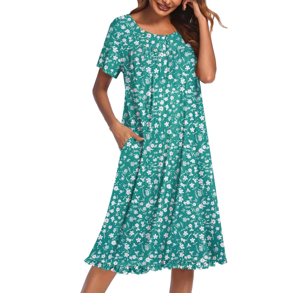 Short Sleeve Nightgown With Pockets For Women