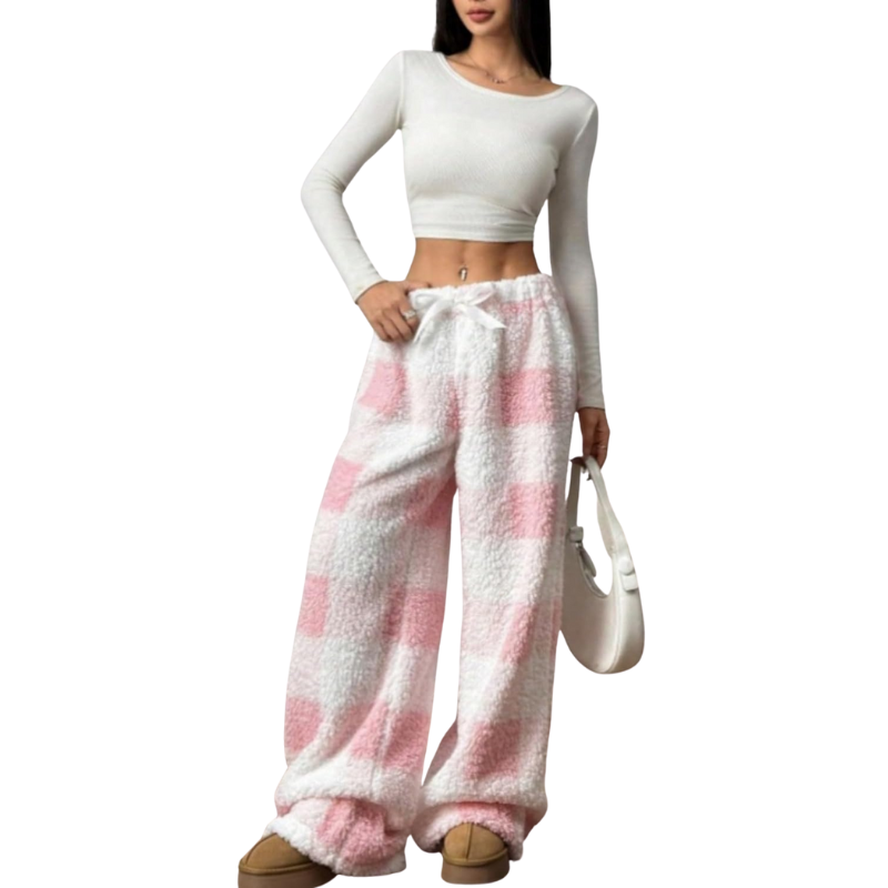 Fuzzy Plush Pajama Pants With Drawstring
