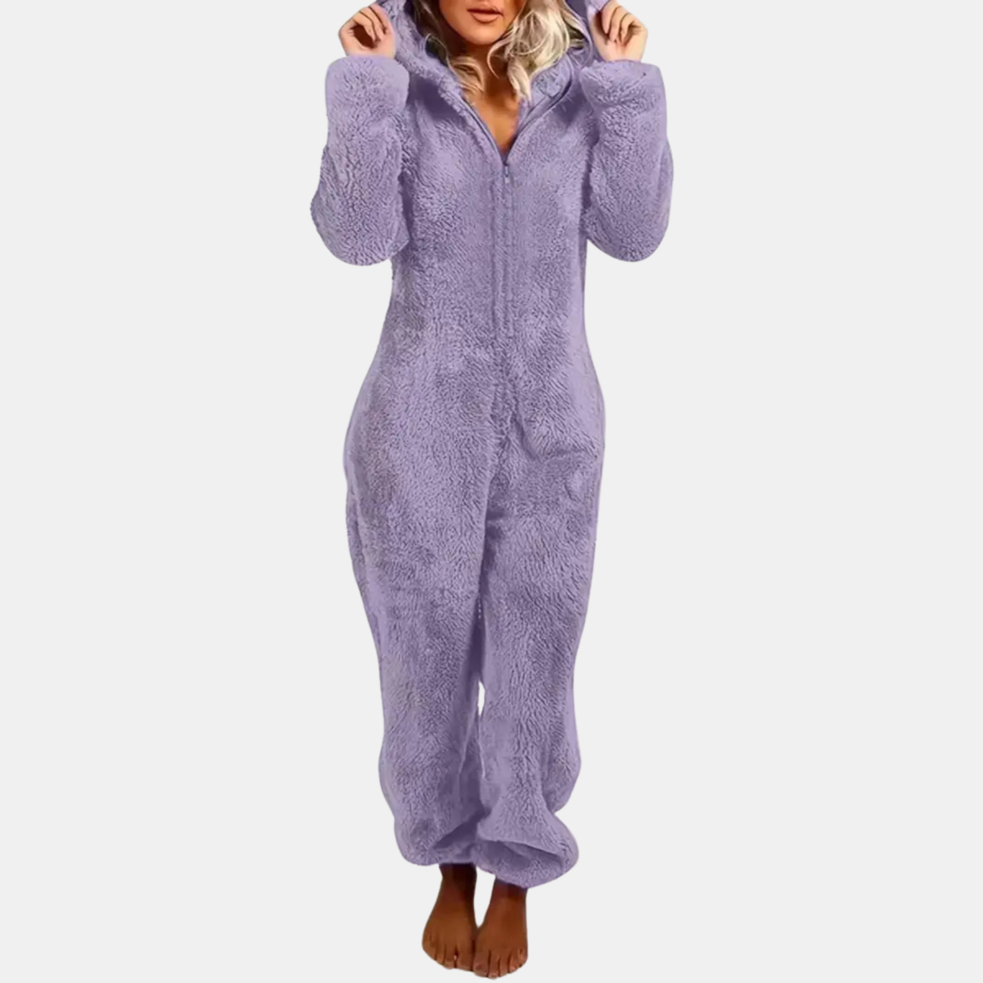Plush Hooded Pajama Onesie For Women