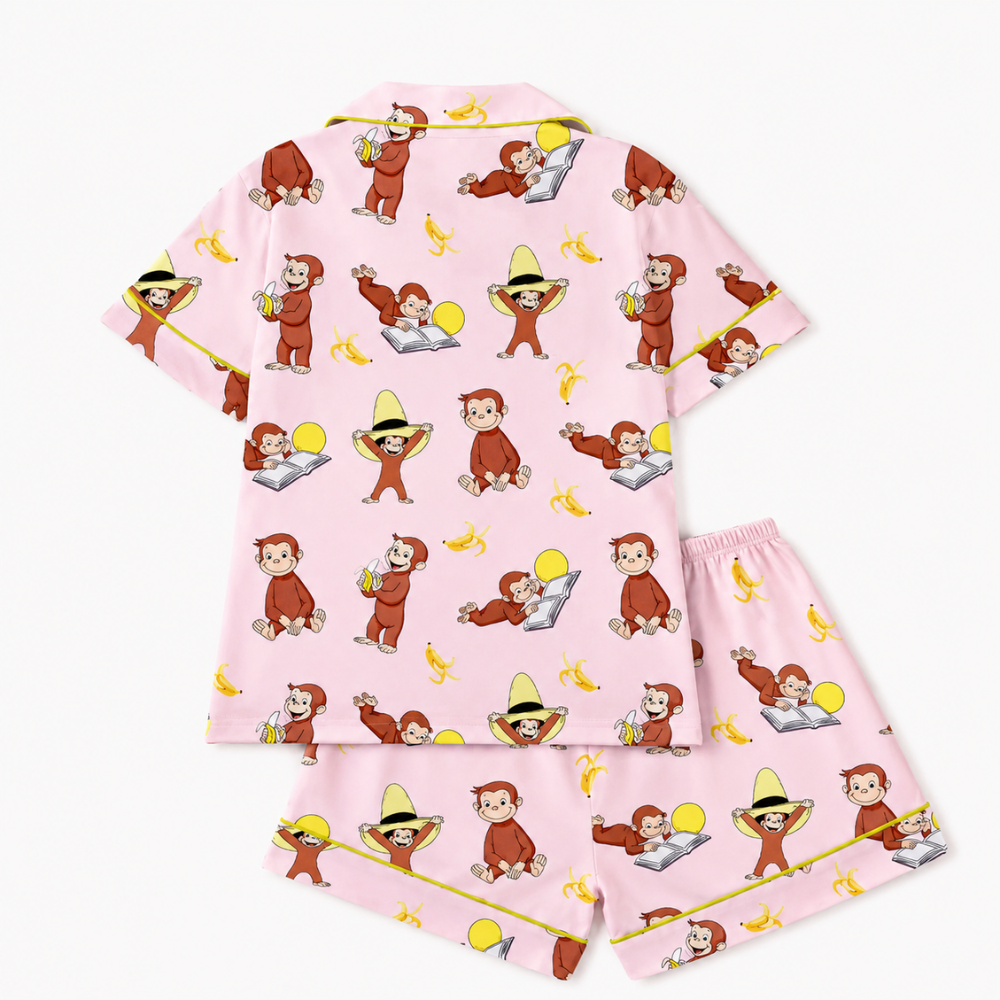 Printed Sleepwear Banana Comfortable Sleeve Shirt Set With Button For Women