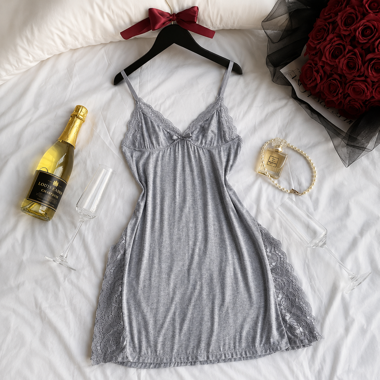Casual Comfortable Lace Detail Loungewear Dress For Women