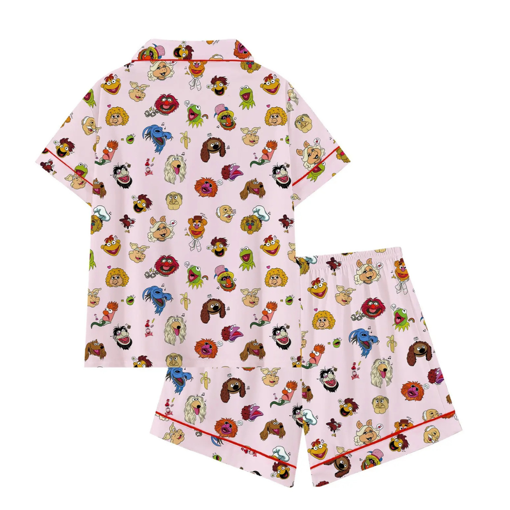 Cartoon Prints Loose Fitting Short Sleeve Sleepwear Set For Women