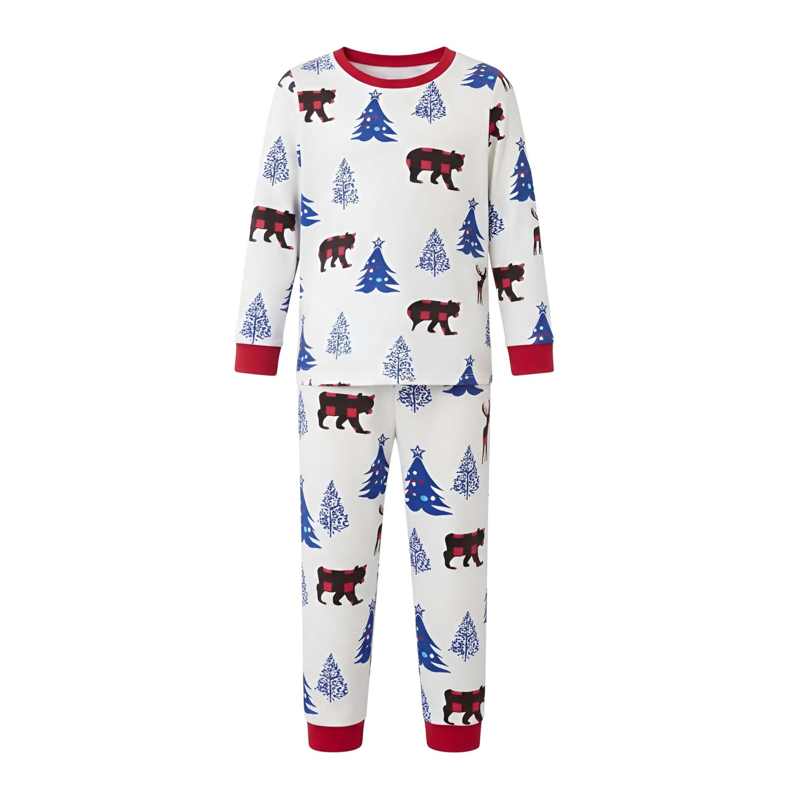 Long Sleeve Bear Print Tops and Plaid Pants Family Matching Pajama Sets