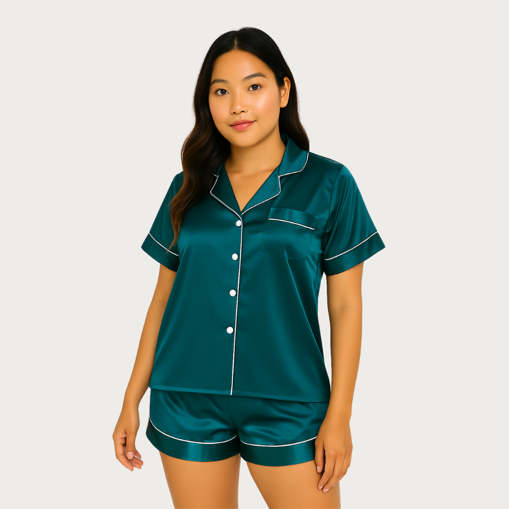 Women Satin Pajama Set 2 Piece Short Sleeve Sleepwear