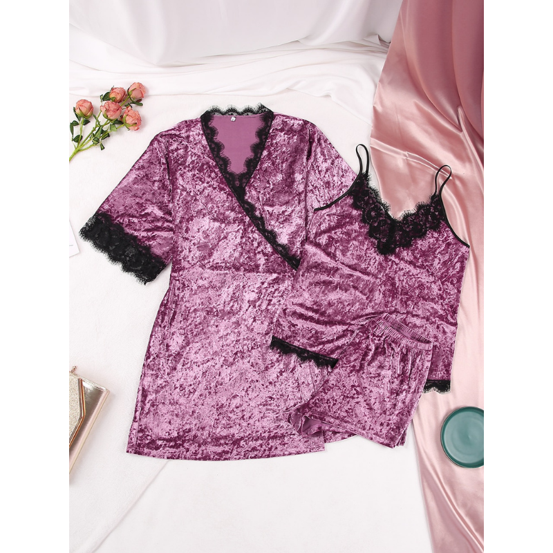 3 Piece Pajamas Velvet Suits With Shorts-Original Pajamas