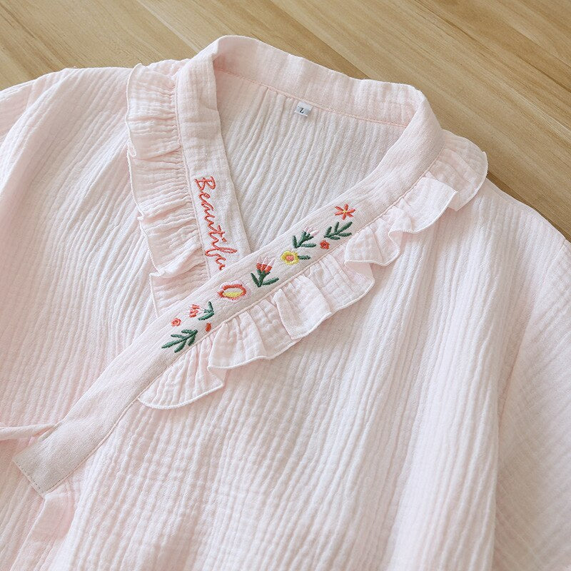 Women's Kimono Style 2 Piece White Pajama Set-Original Pajamas