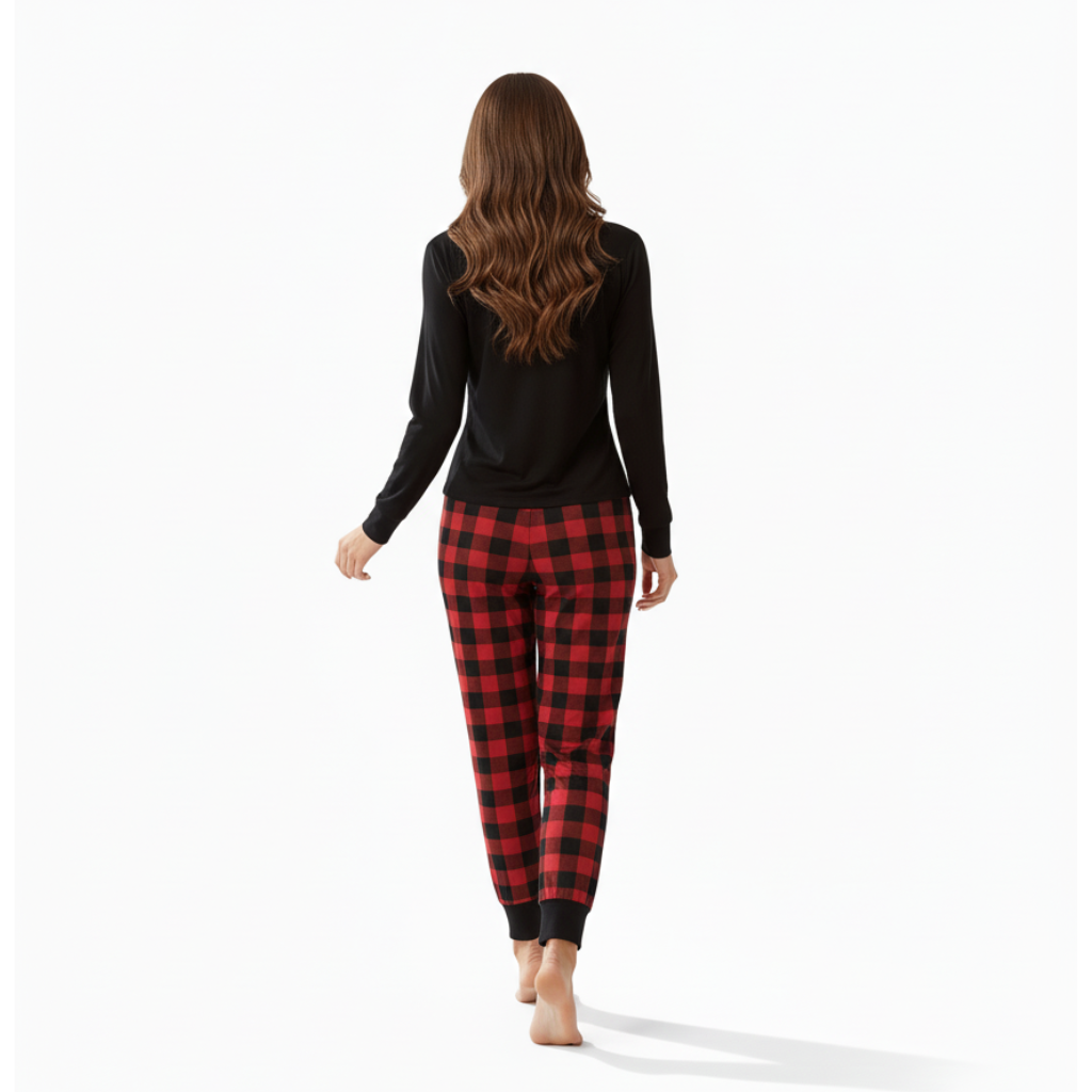 Plaid Printed Cozy Couple Long Sleeve Pajama Set