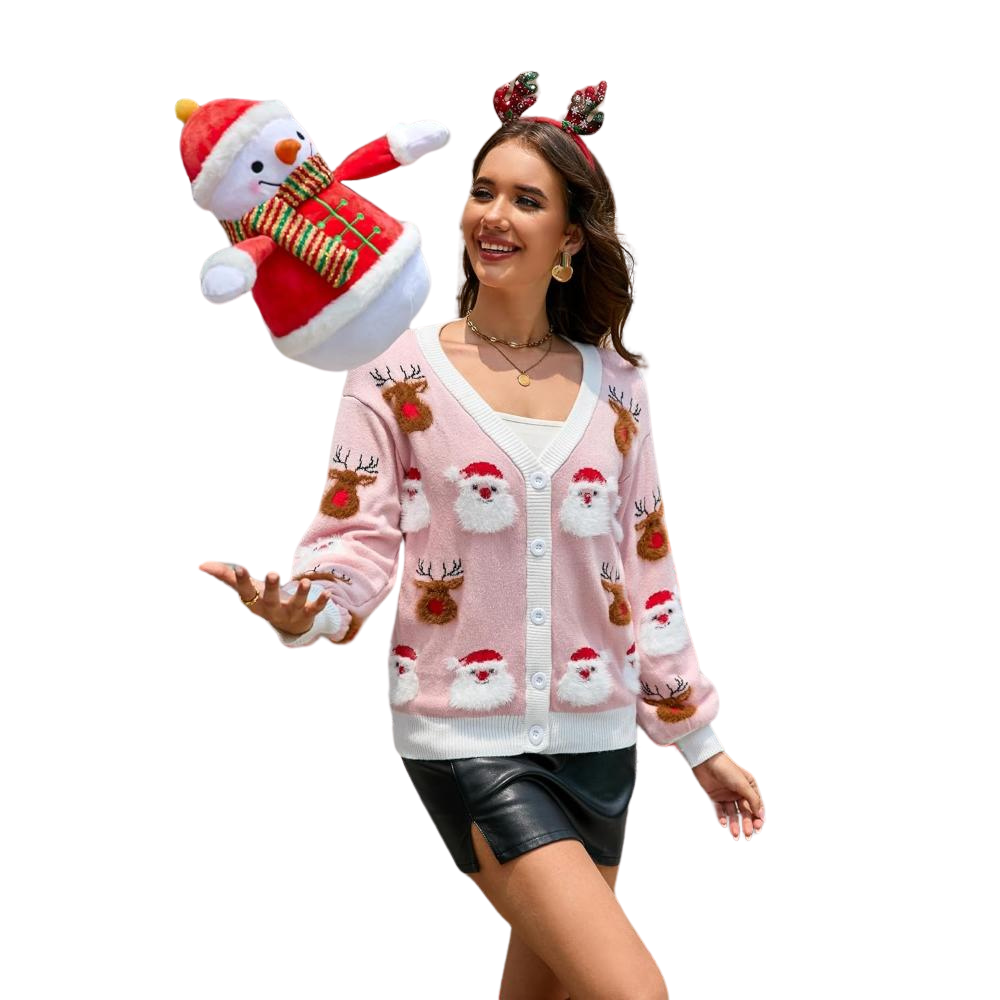 Knitted Button Up Sweater with Christmas Design-Original Pajamas