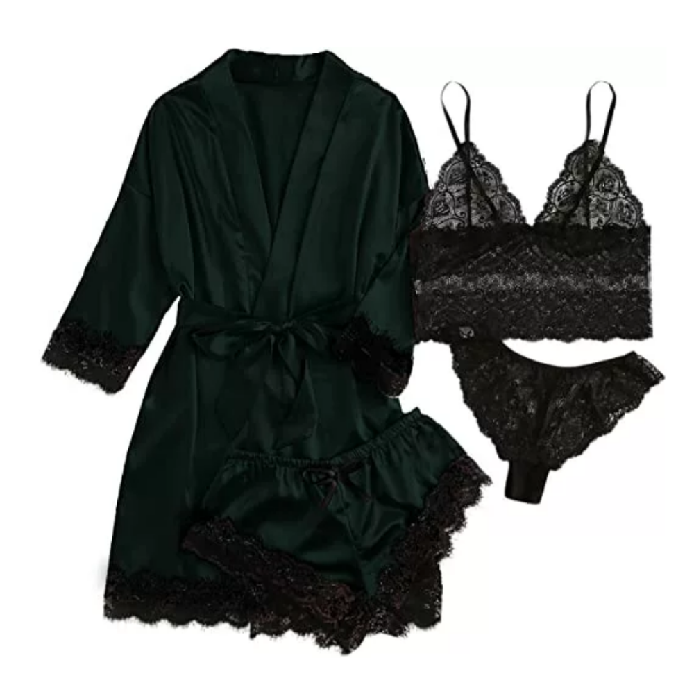 Women's Satin Floral Lingerie Pajama Set-Original Pajamas