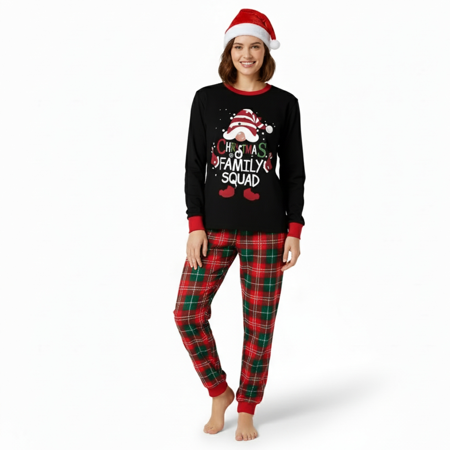 Christmas Family Squad Printed Matching Plaid Pajama Set