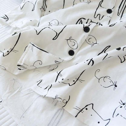 Women's Cat Print 2 Piece Pajama Set-Original Pajamas