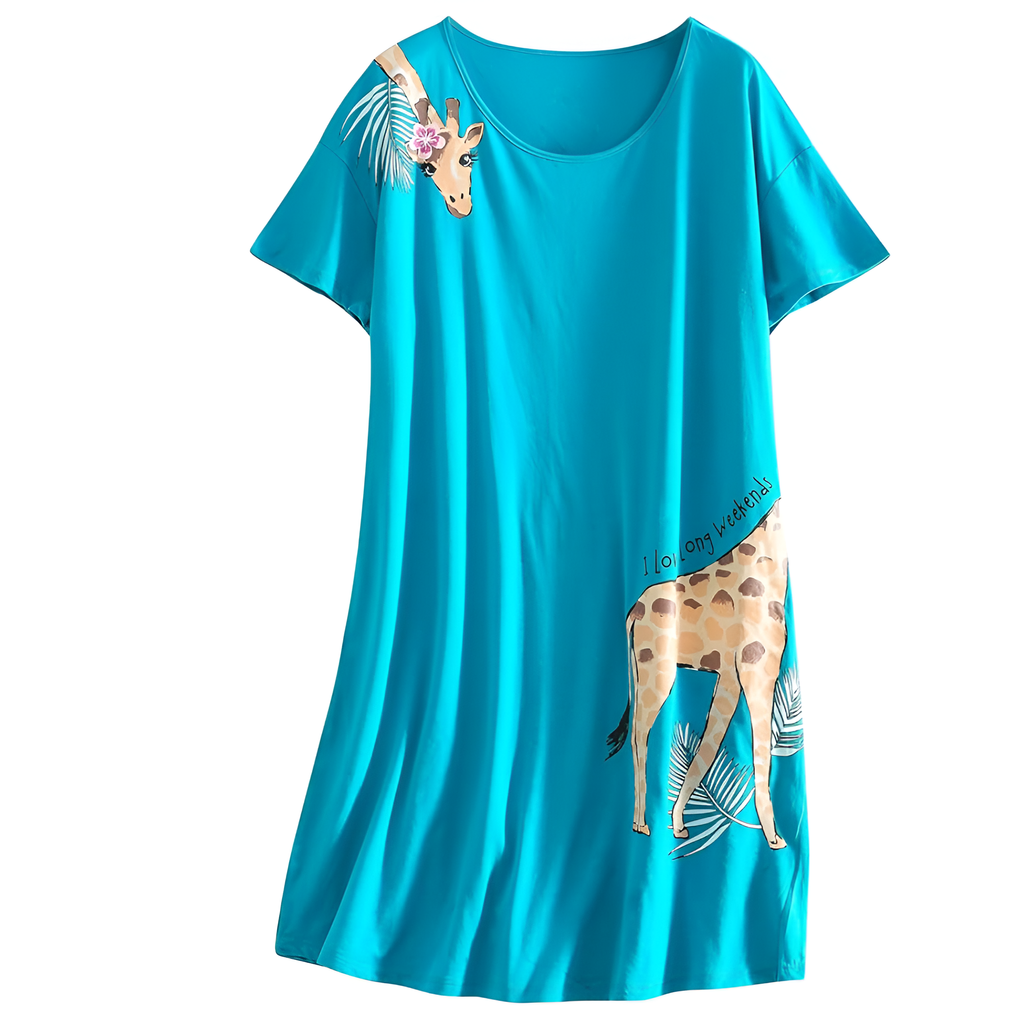 Casual Nightgown And Short Sleeves Sleep Dress With Print