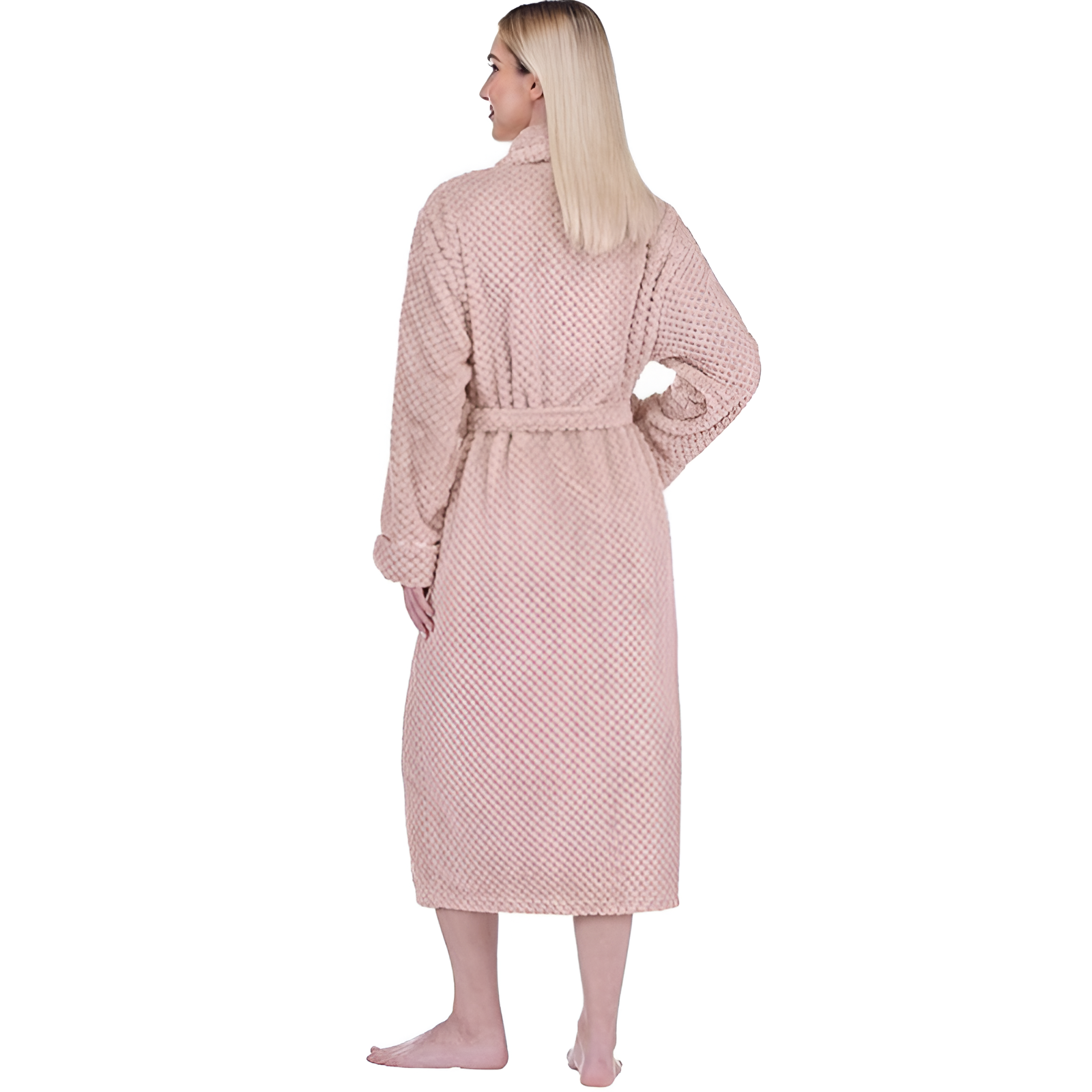 Plush Textured Design Fleece Long Bathrobe For Women