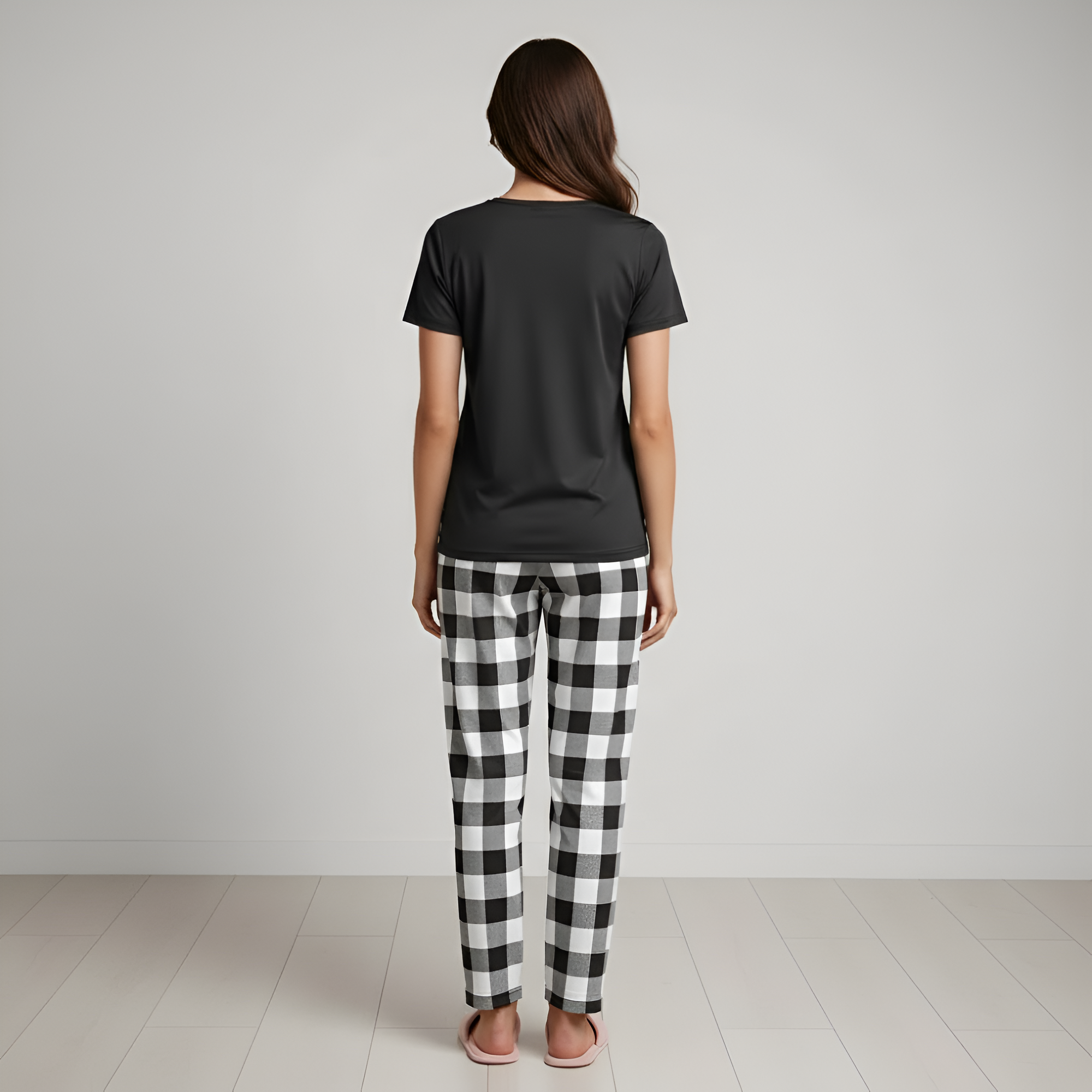 Letter Print Top Plaid Pants Set