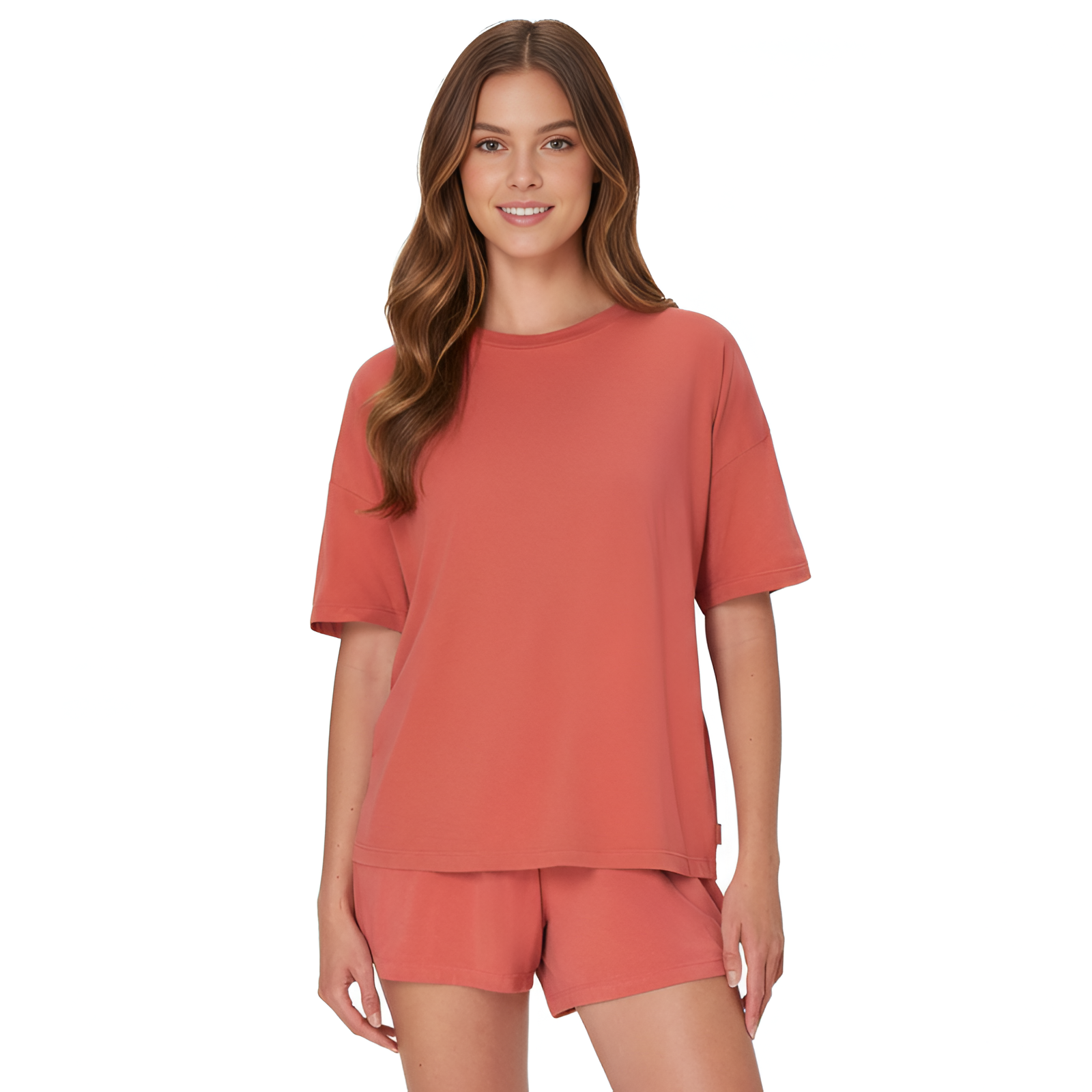 Soft Boxy T Shirt Sleep Shorts Set For Women
