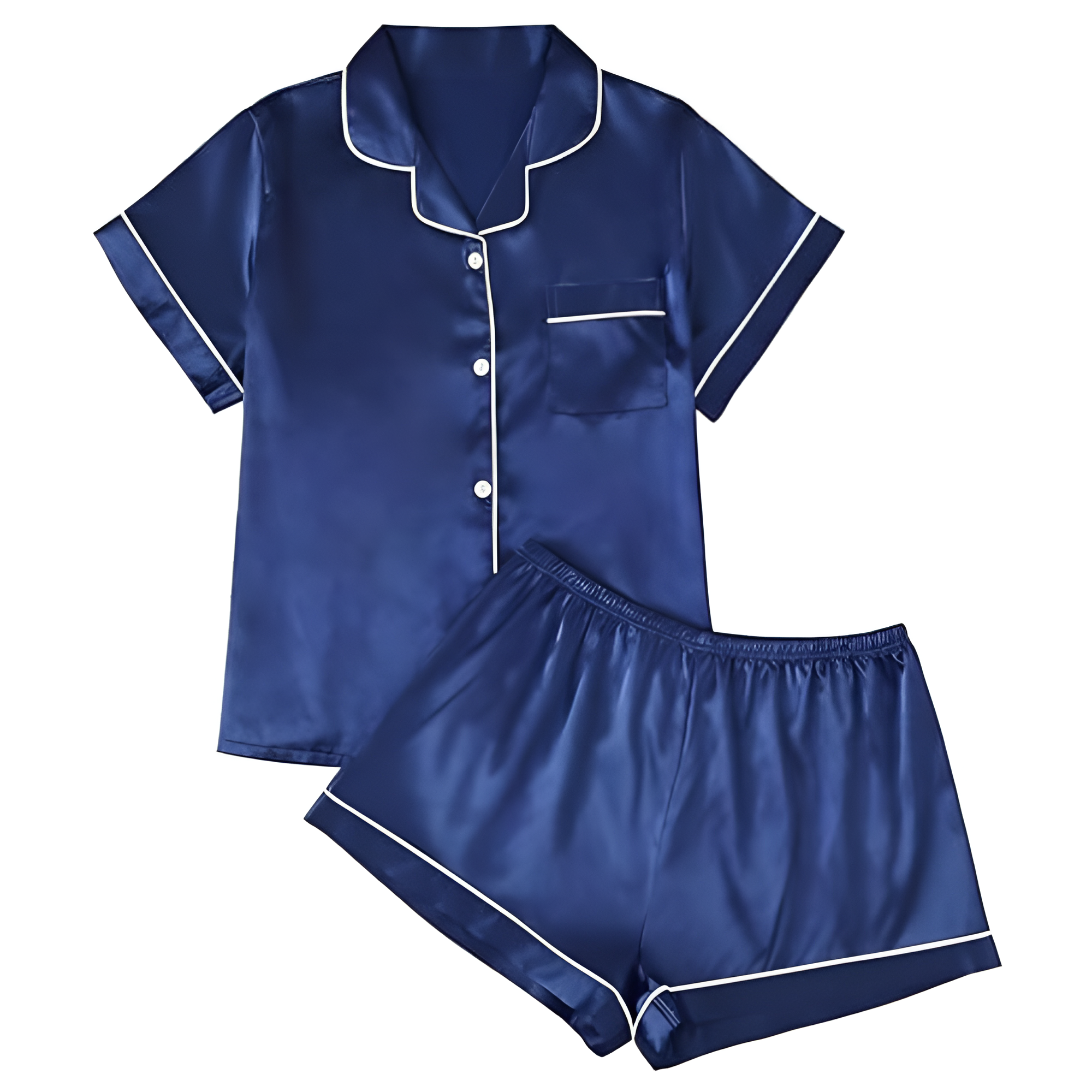 Matching Pajama Set With Button Down Shirt And Lounge Shorts For Women