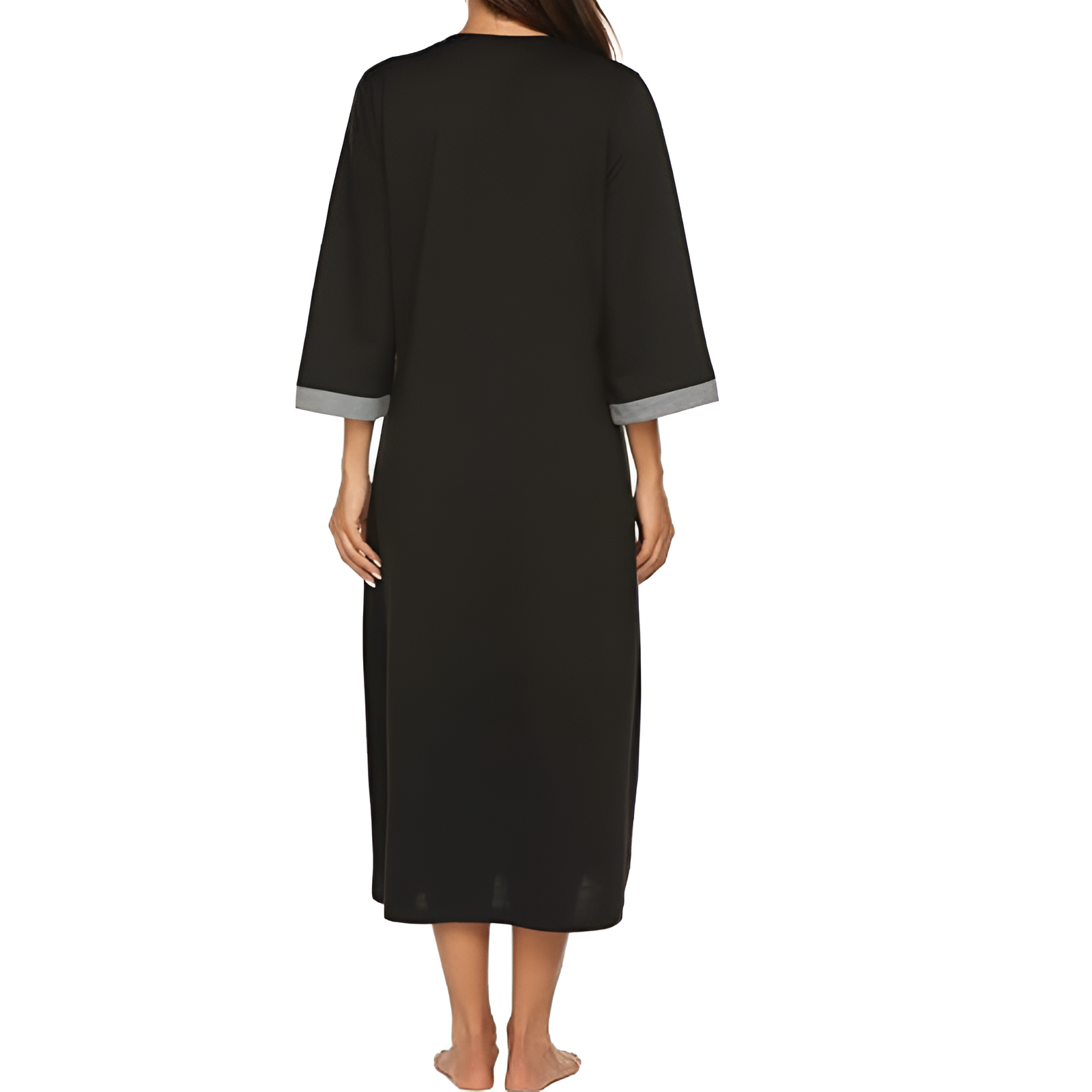Women Zipper Robe Sleeves Loungewear Dress Full Length Sleepwear Pockets