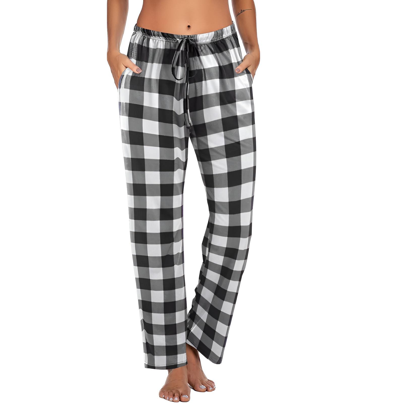 Lightweight Plaid Sleep Lounge Pants With Pockets For Women