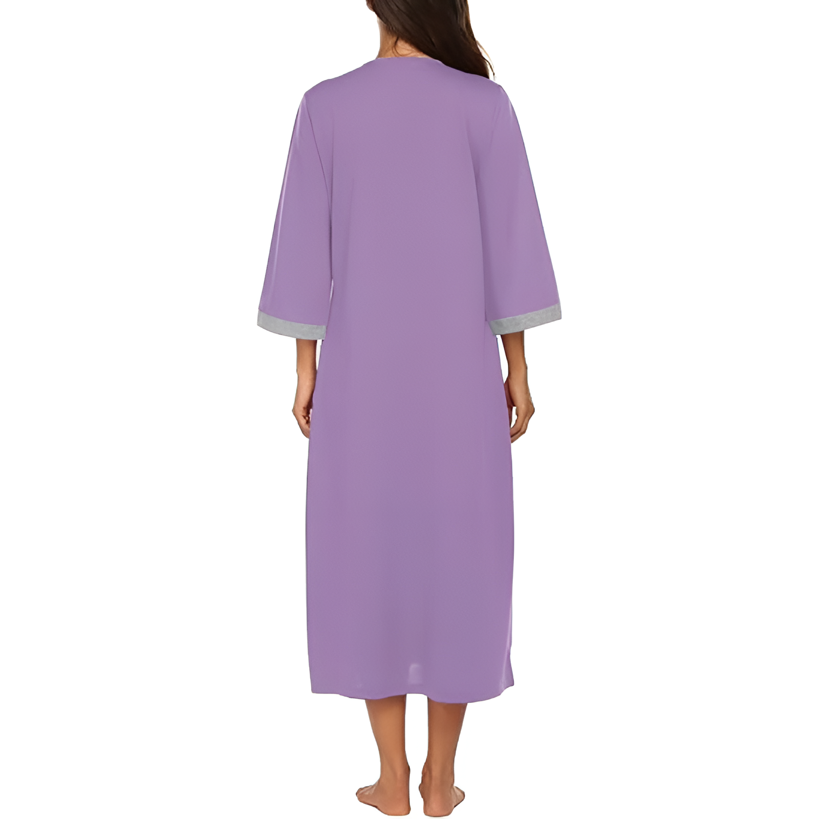 Women Zipper Robe Sleeves Loungewear Dress Full Length Sleepwear Pockets