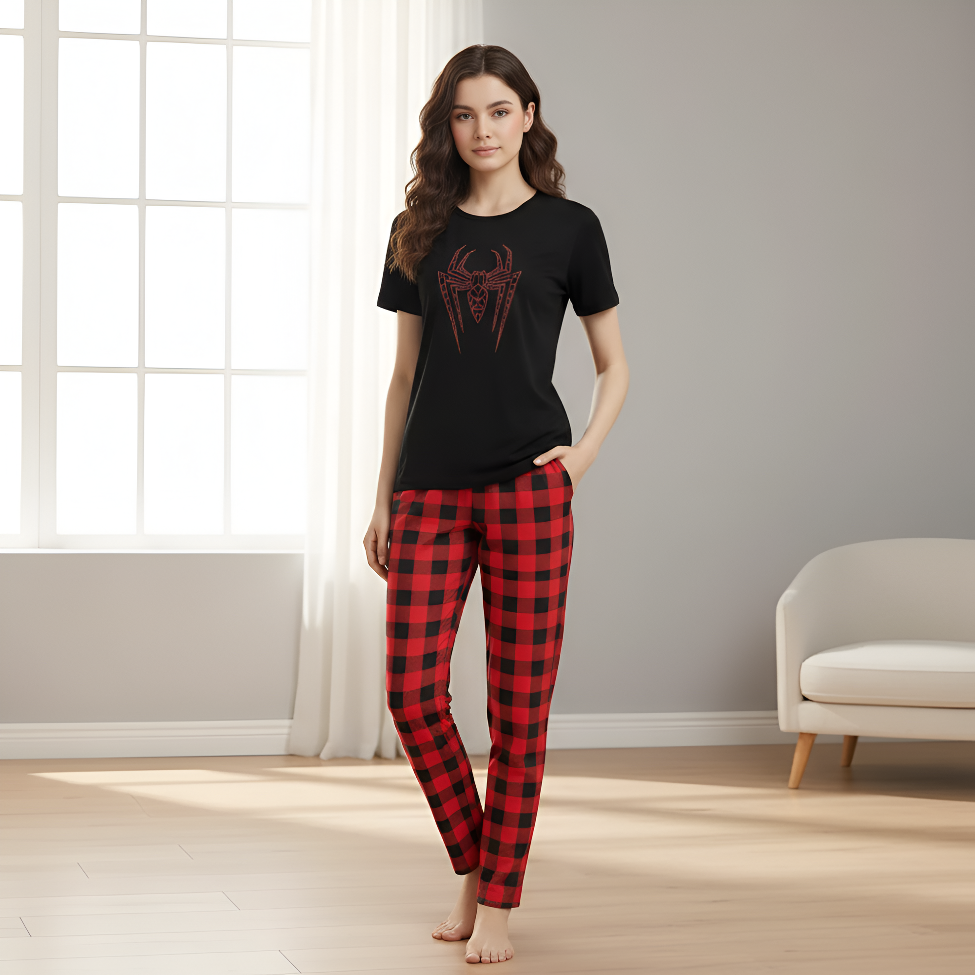Couple Style Pajamas Set Men'S Or Women'S Homewear Four SeasonsPlaid Checkered Pattern Set For Couples - Image 2