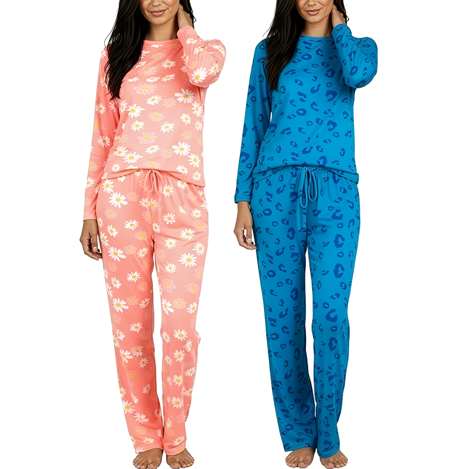 2 Pack Of Long Sleeve Top And Pants Sleepwear Pajama Set For Women