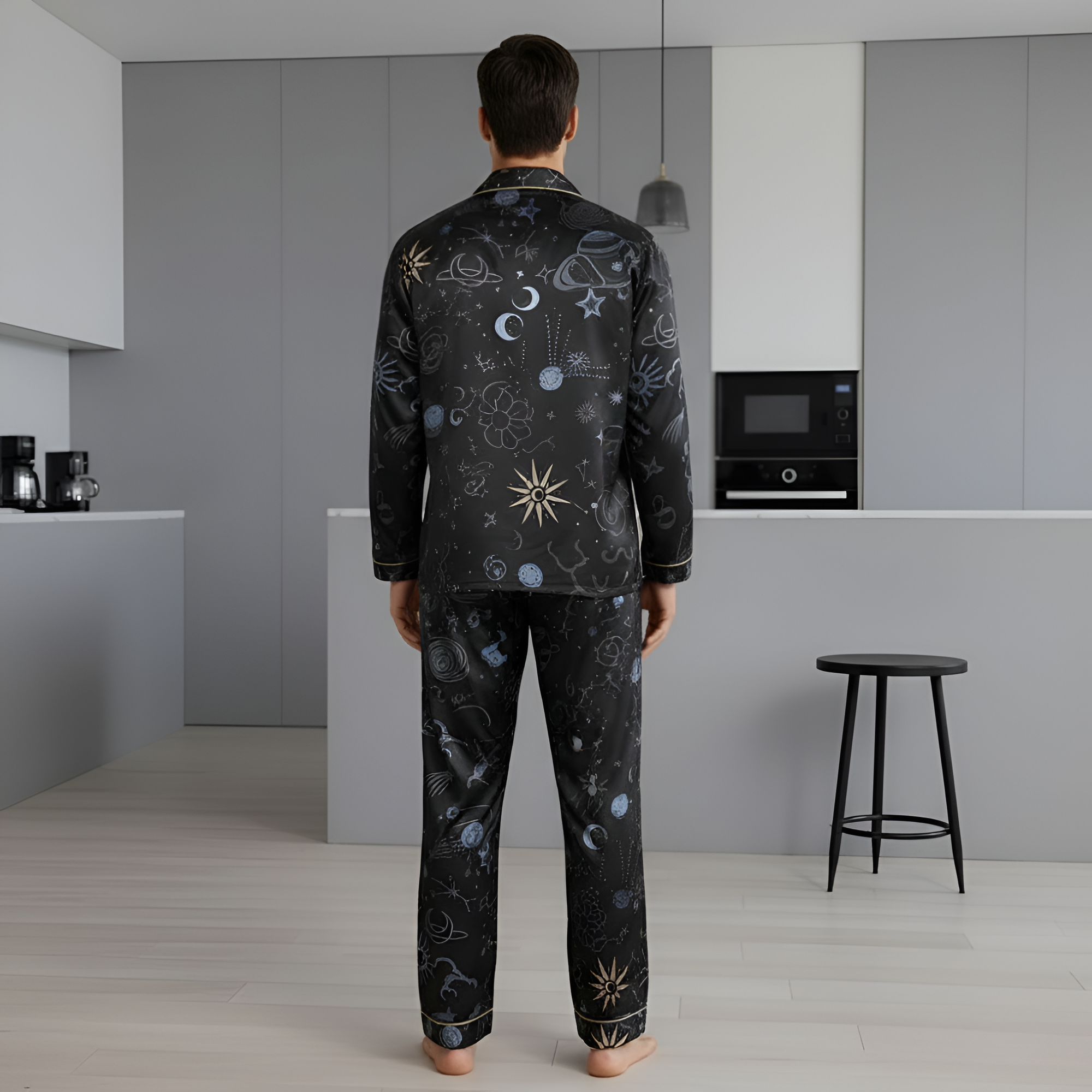 Couple'S Style Long-Sleeve Starry Sky Print Pajamas for Men Or WomenStarry Sky Print Button Pajama Set For Couple - Image 5