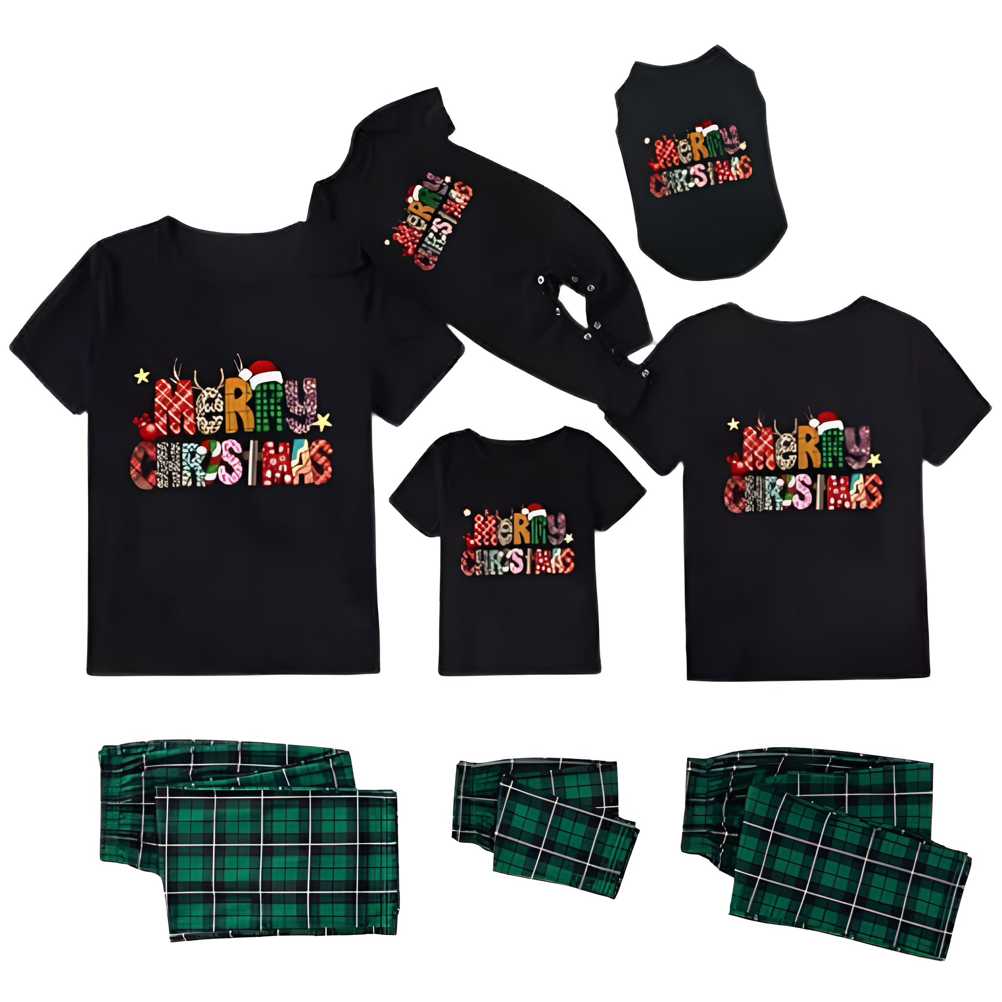 Matching Family Christmas Pajama Set With Letter Print T Shirt