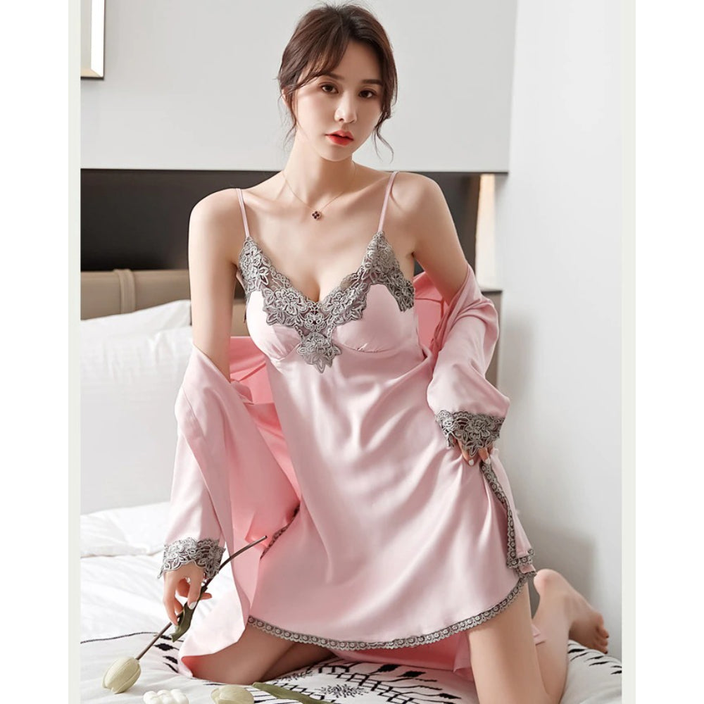 Women Gown Set V-Neck Nighties Wear-Original Pajamas