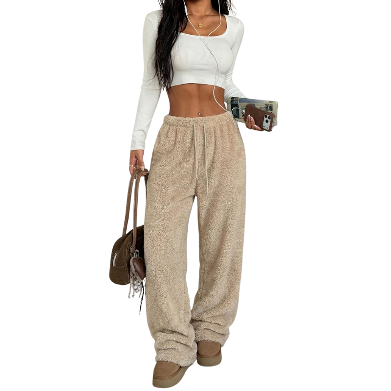 Fuzzy Plush Pajama Pants With Drawstring