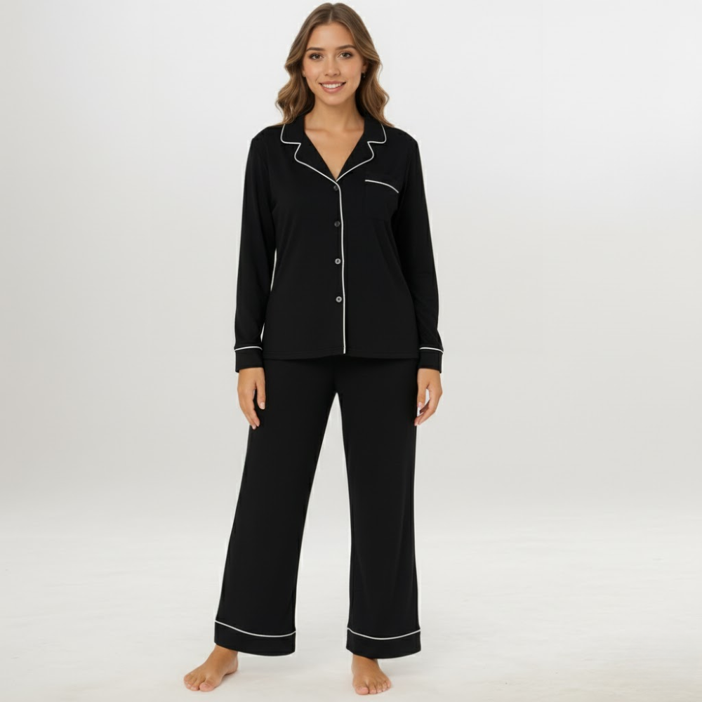 Cotton Modal Long Sleeve Shirt And Full Length Bottom Pajama Set